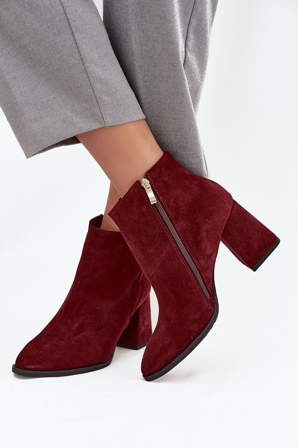Damen Echtleder Stiefeletten „Velvet“ in Rot gefüttert mit Blockabsatz (Modell 222967 Step in style)