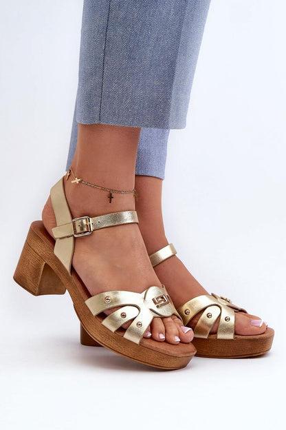 Damen Riemchen Sandaletten in Gelb aus Öko-Leder mit 7 cm Absatz.