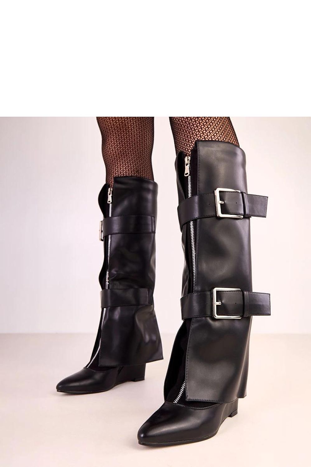 Damen-Stiefel aus Öko-Leder in Schwarz gefüttert mit Umschlag-Schaft und hohem Blockabsatz. (Modell 220243 Solea)
