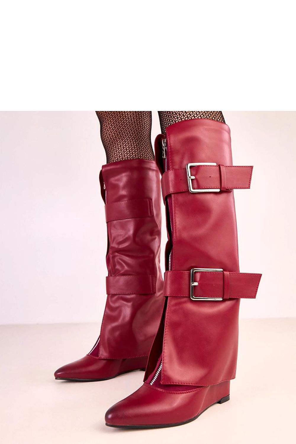 Damen-Stiefel aus Öko-Leder in Rot gefüttert mit Umschlag-Schaft und hohem Blockabsatz. (Modell 220244 Solea)