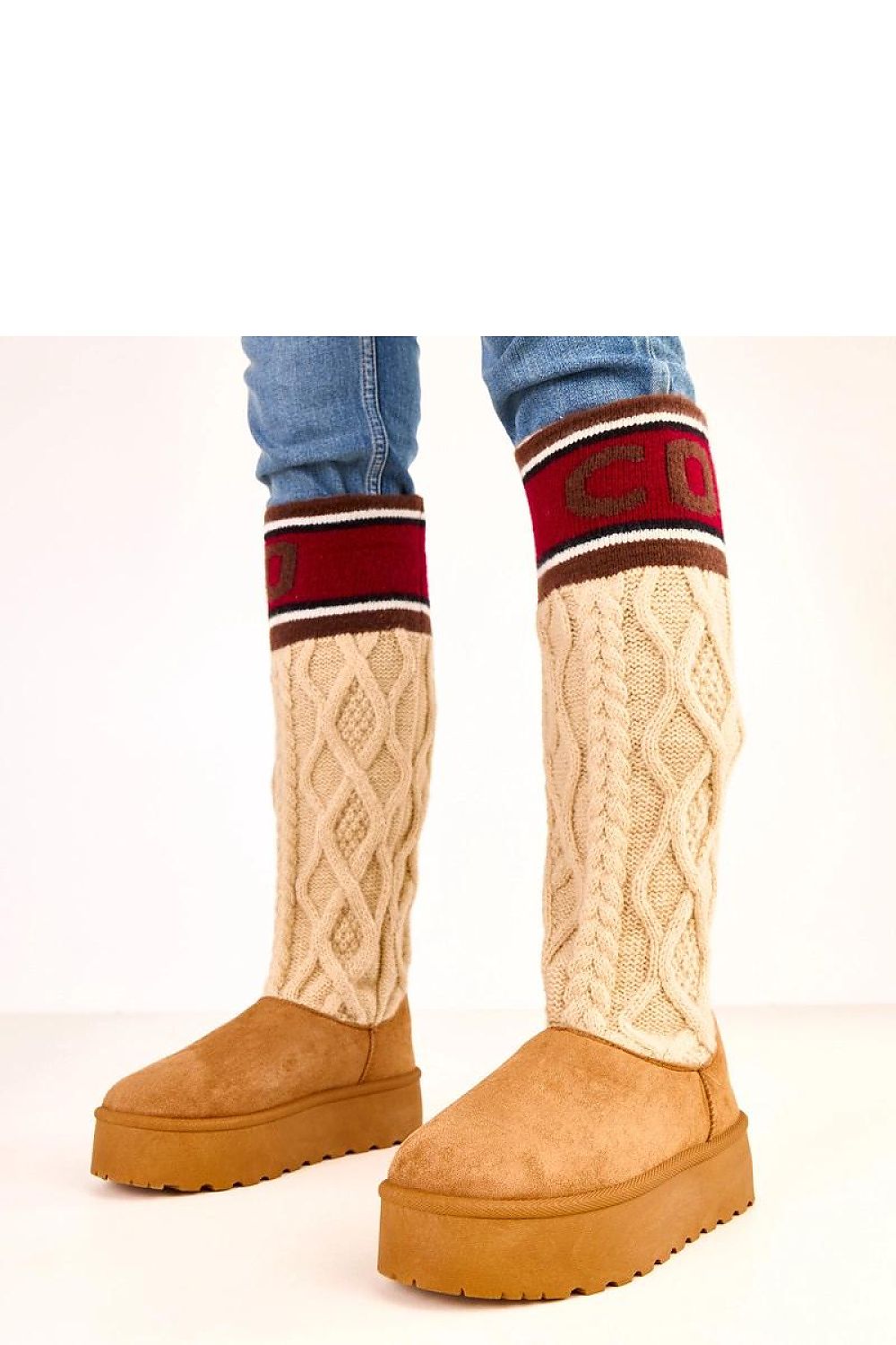 Damen isolierte Schneeschuhe in Braun mit Strick-Schaft und Plateau.(Modell 220267 Solea) 