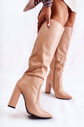 Damen High-Heel Stiefel aus Öko-Leder in Beige mit Blockabsatz.(Modell 220511 Step in style)