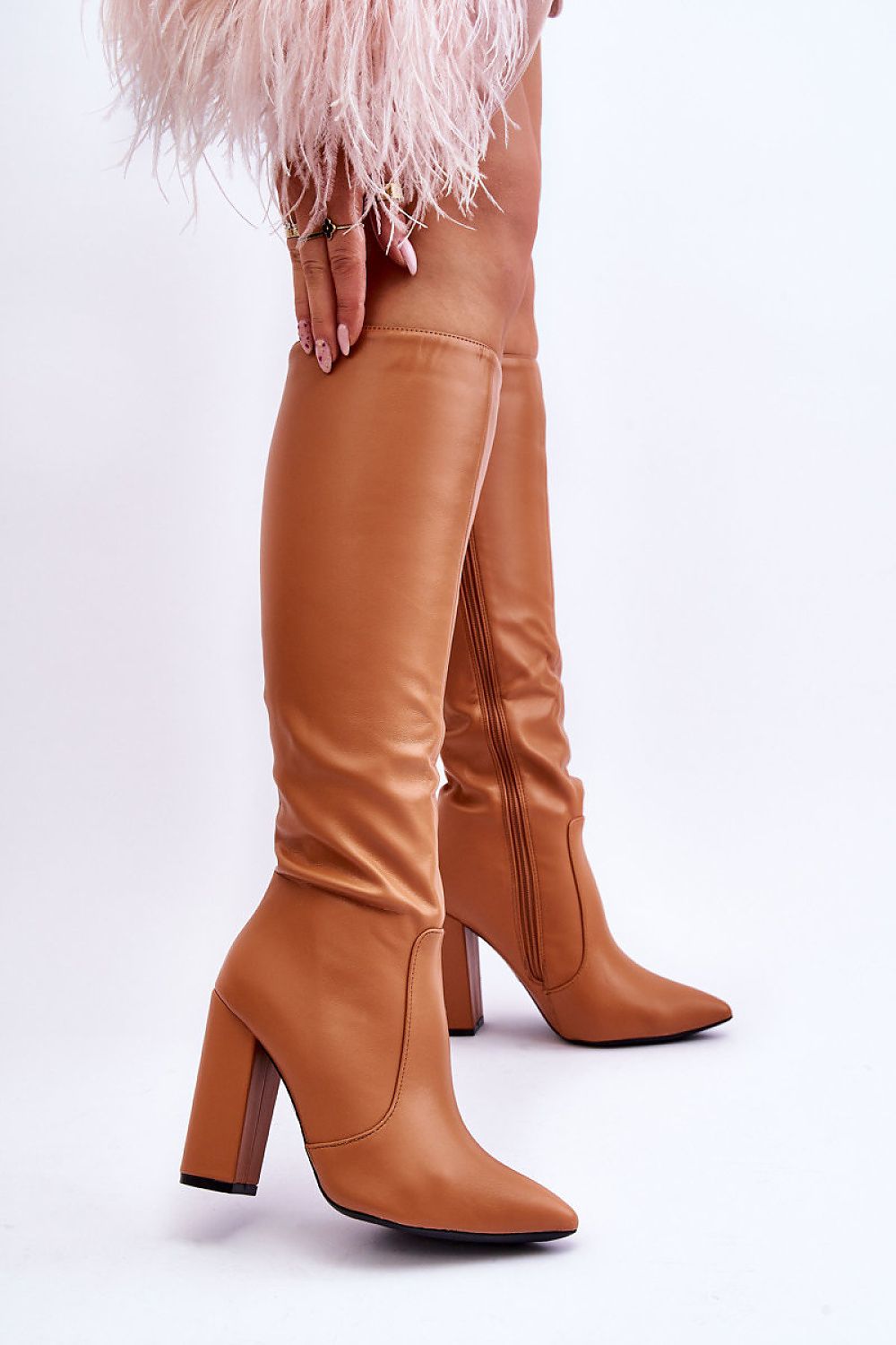 Damen High-Heel Stiefel aus Öko-Leder in Braun mit Blockabsatz.(Modell 220513 Step in style)