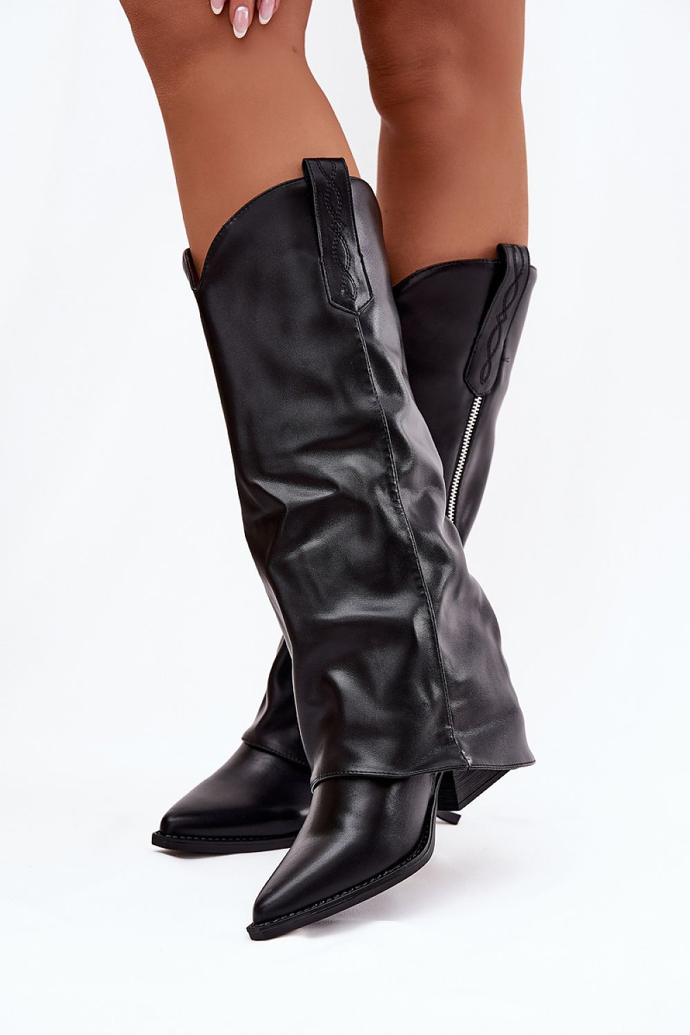 Damen Cowboy-Stiefel gefüttert in Schwarz mit Blockabsatz. (Modell 221525 Step in style)