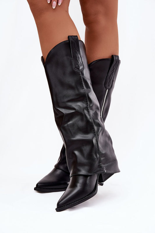 Damen Cowboy-Stiefel gefüttert in Schwarz mit Blockabsatz. (Modell 221525 Step in style)
