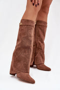 Damen hohe Stiefel in Beige mit umgeschlagenem Schaft und Blockabsatz. (Modell 221530 Step in style)