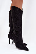 Damen Stiefel verziert in Schwarz mit Stiletto-Absatz. (Modell 221906 Step in style)